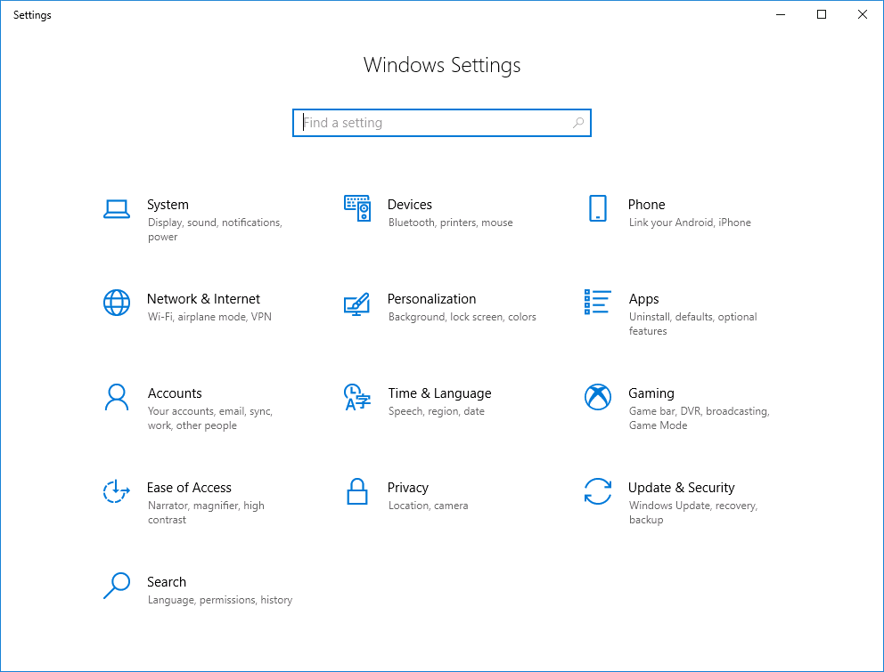 Windows Settings page